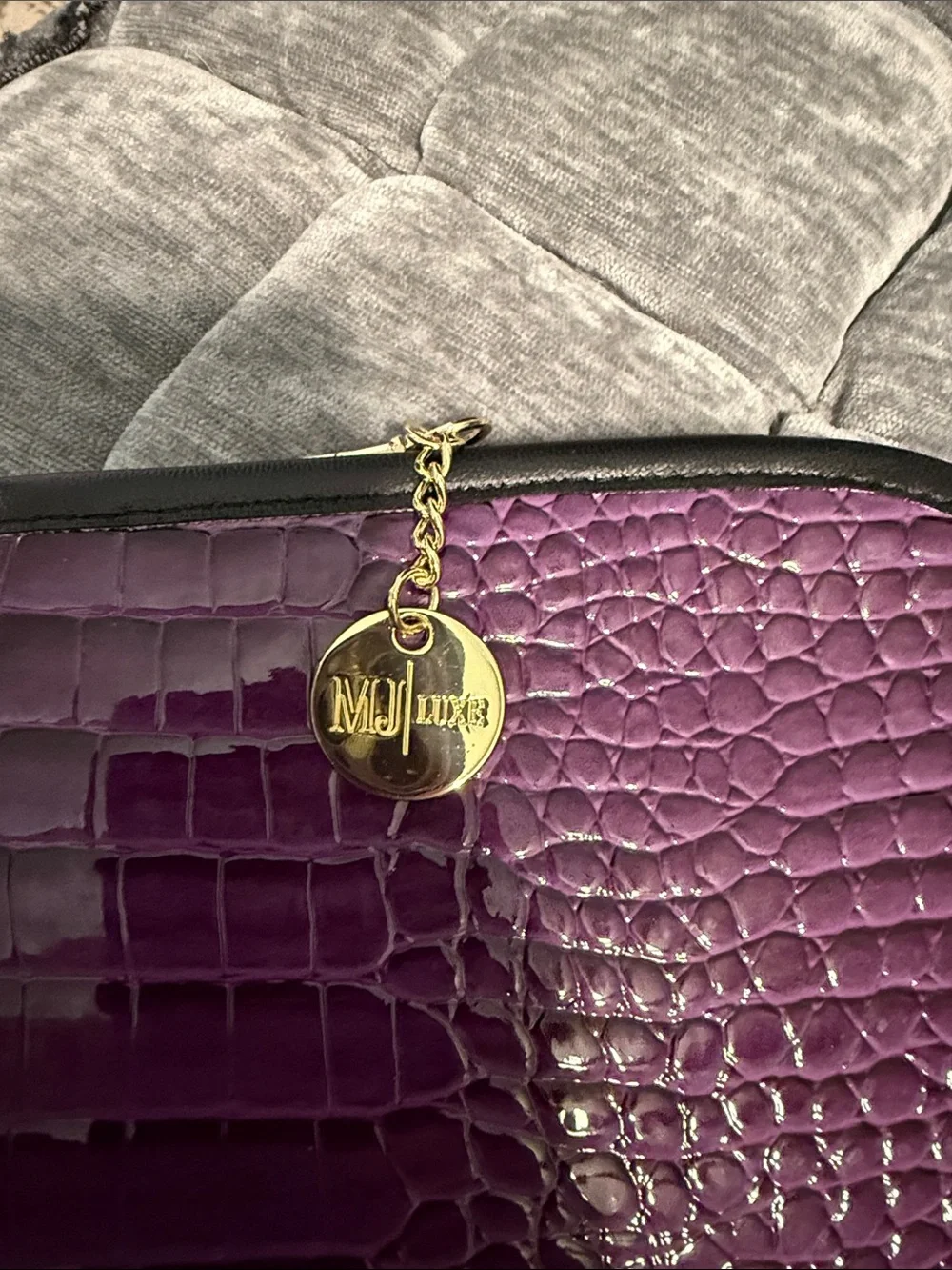 Makeup Junkie Purple Croc-Embossed Zip Around mini size portfolio.